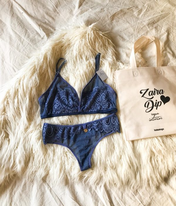 ART 1009 CL -CONJUNTO ENCAJE SIN ARO CON LESS – AZUL