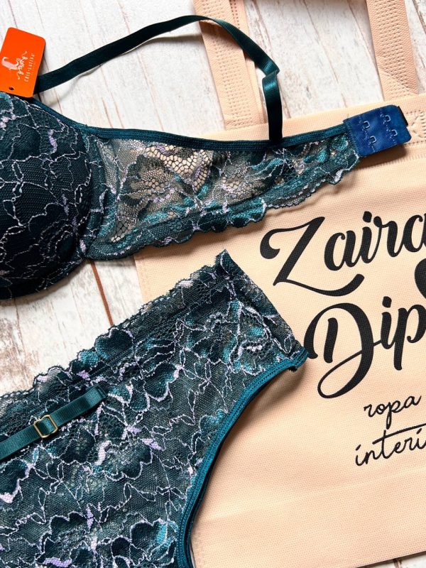 ART 7025 CL - CONJUNTO TAZA SOFT PUNTILLA BORDADA CULOTE LESS VERDE - Imagen 2
